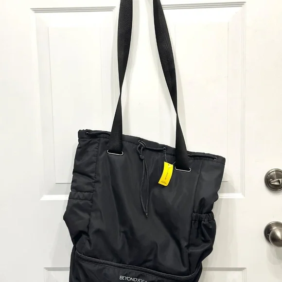 NWT Beyond Yoga Backpack Sack, Black, Two Compartments, Water Bottle Holders - Picture 2 of 9